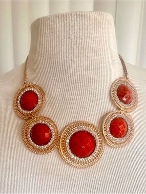 Amrita Singh Gold-Tone Necklace with Red Cabochons
